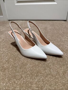 White Pointed Slingback Pumps - Women